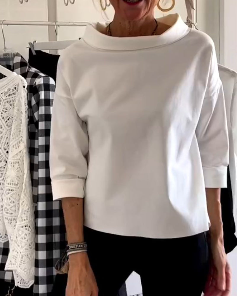 Ladies' Top with Waterfall Neckline and Three-Quarter Sleeves