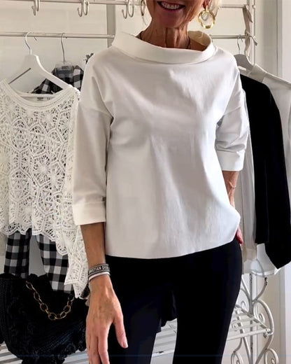 Ladies' Top with Waterfall Neckline and Three-Quarter Sleeves