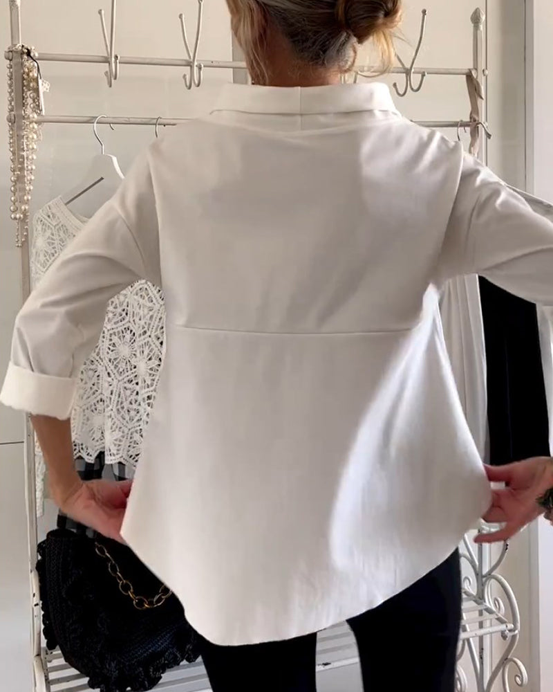 Ladies' Top with Waterfall Neckline and Three-Quarter Sleeves