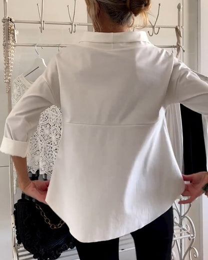 Ladies' Top with Waterfall Neckline and Three-Quarter Sleeves