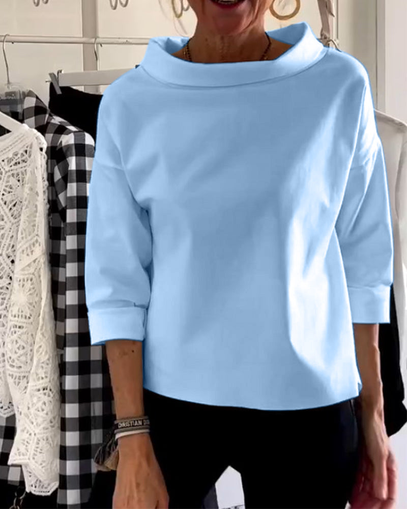 Ladies' Top with Waterfall Neckline and Three-Quarter Sleeves