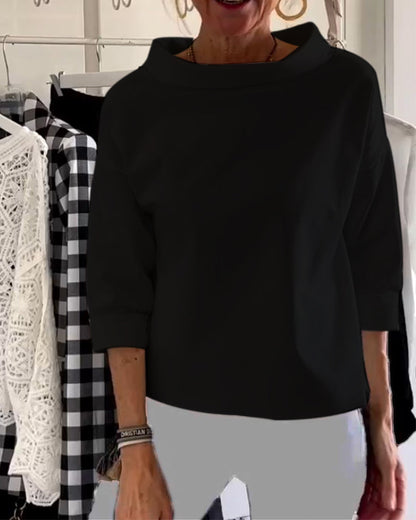 Ladies' Top with Waterfall Neckline and Three-Quarter Sleeves