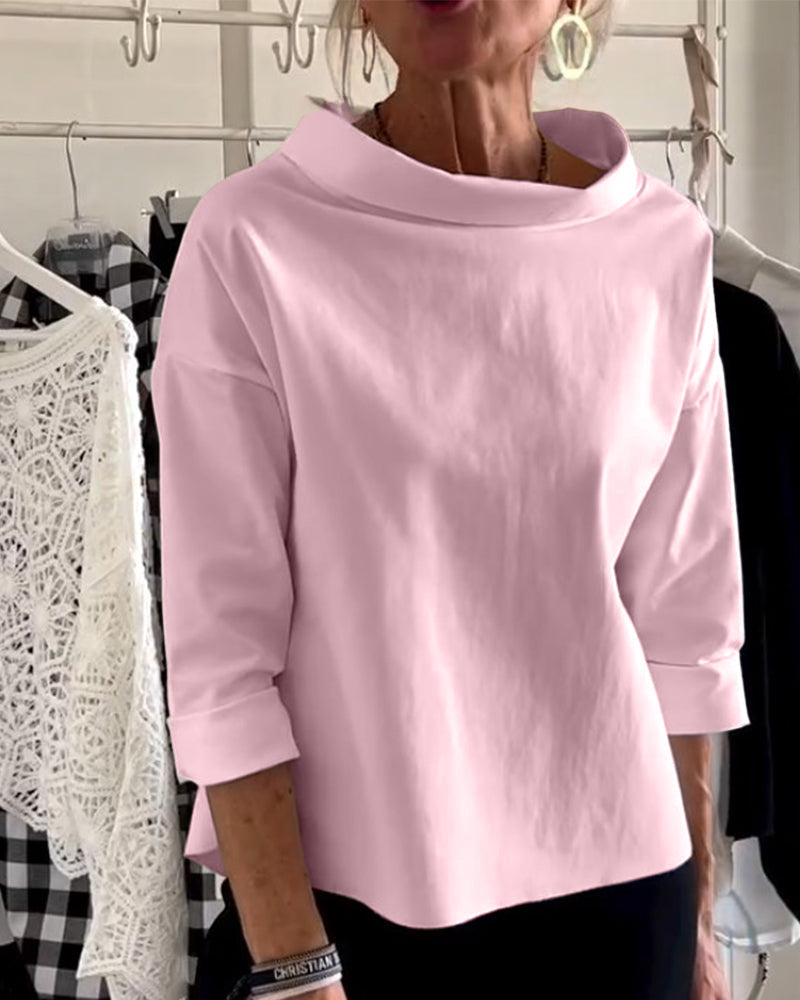 Ladies' Top with Waterfall Neckline and Three-Quarter Sleeves