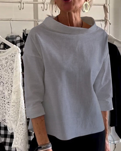 Ladies' Top with Waterfall Neckline and Three-Quarter Sleeves