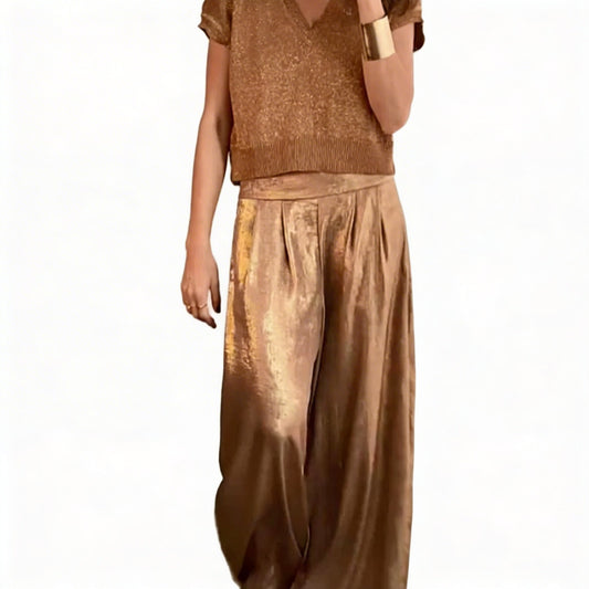 Ladies Wide Trousers with High Waist and Pleats