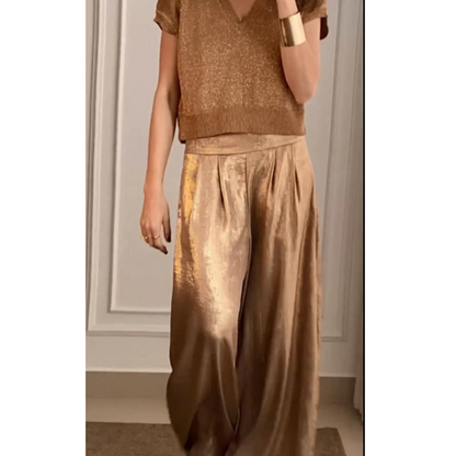 Ladies Wide Trousers with High Waist and Pleats