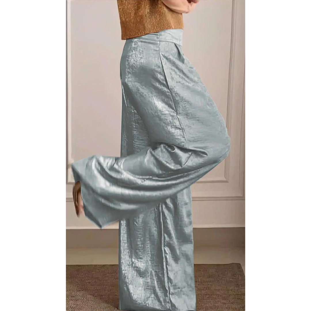 Ladies Wide Trousers with High Waist and Pleats