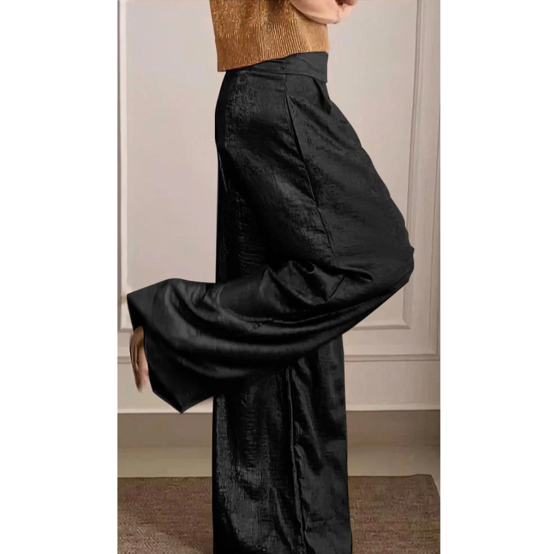 Ladies Wide Trousers with High Waist and Pleats
