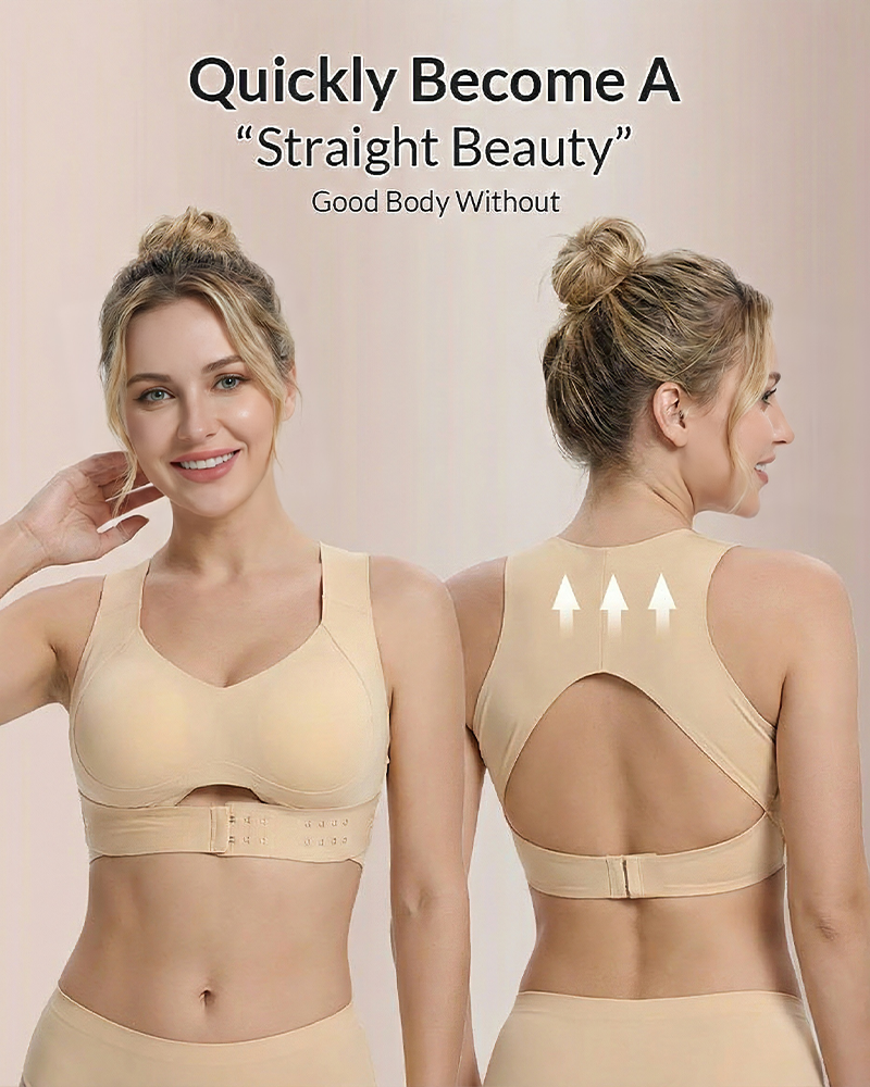 Adjustable Front Closure Cross-Back Wireless Posture Support Bra for Comfort and Alignment