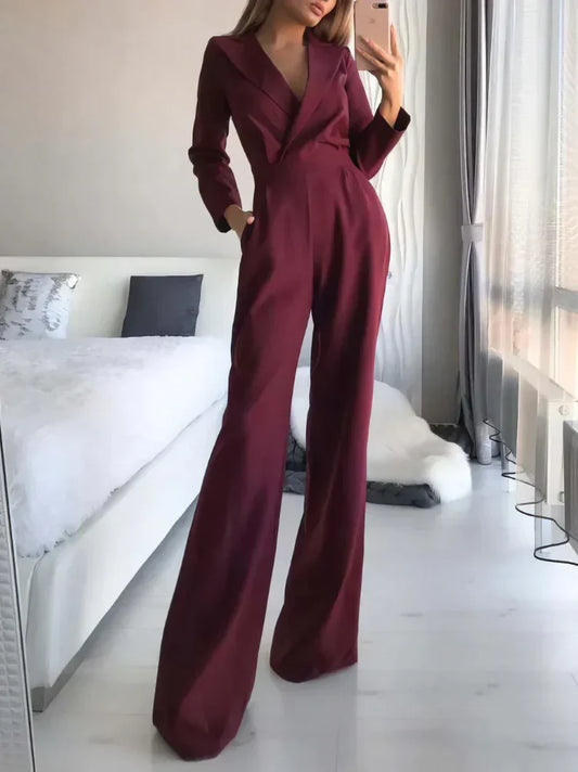 Arlene - Loose-fitting jumpsuit with long sleeves and V-neck for women