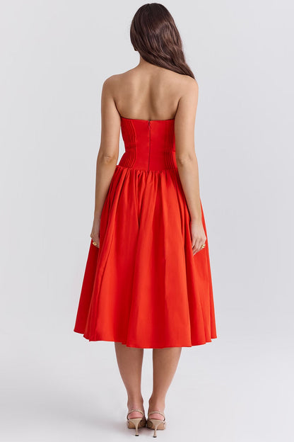 Aadhya | Strapless Midi Dress Red