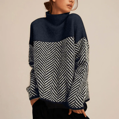 Patterned High Collar Knitted Jumper for Women