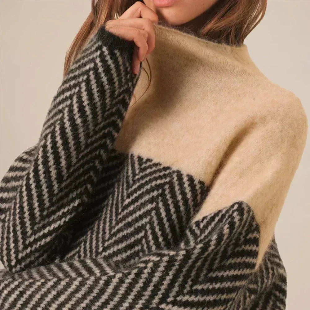 Patterned High Collar Knitted Jumper for Women