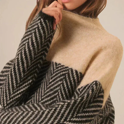 Patterned High Collar Knitted Jumper for Women