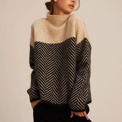 Patterned High Collar Knitted Jumper for Women