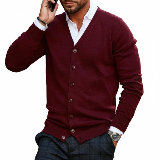 Men's Slim Fit Cardigan with Buttons and V-neck