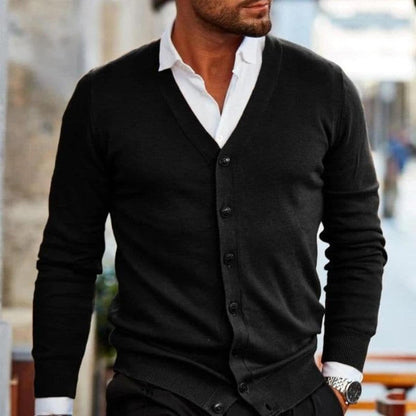Men's Slim Fit Cardigan with Buttons and V-neck