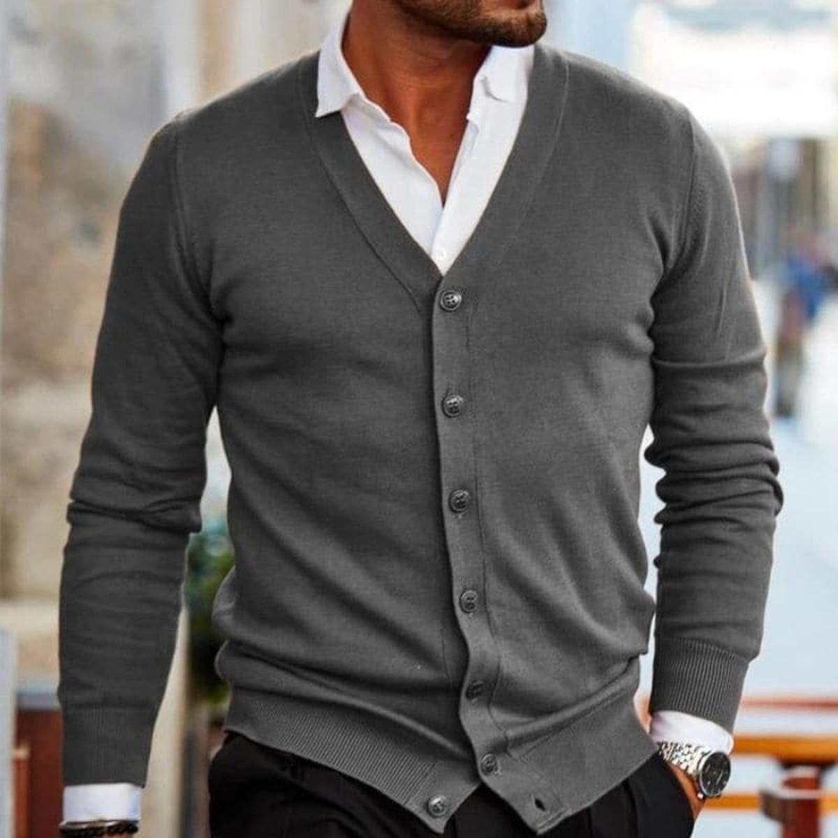 Men's Slim Fit Cardigan with Buttons and V-neck