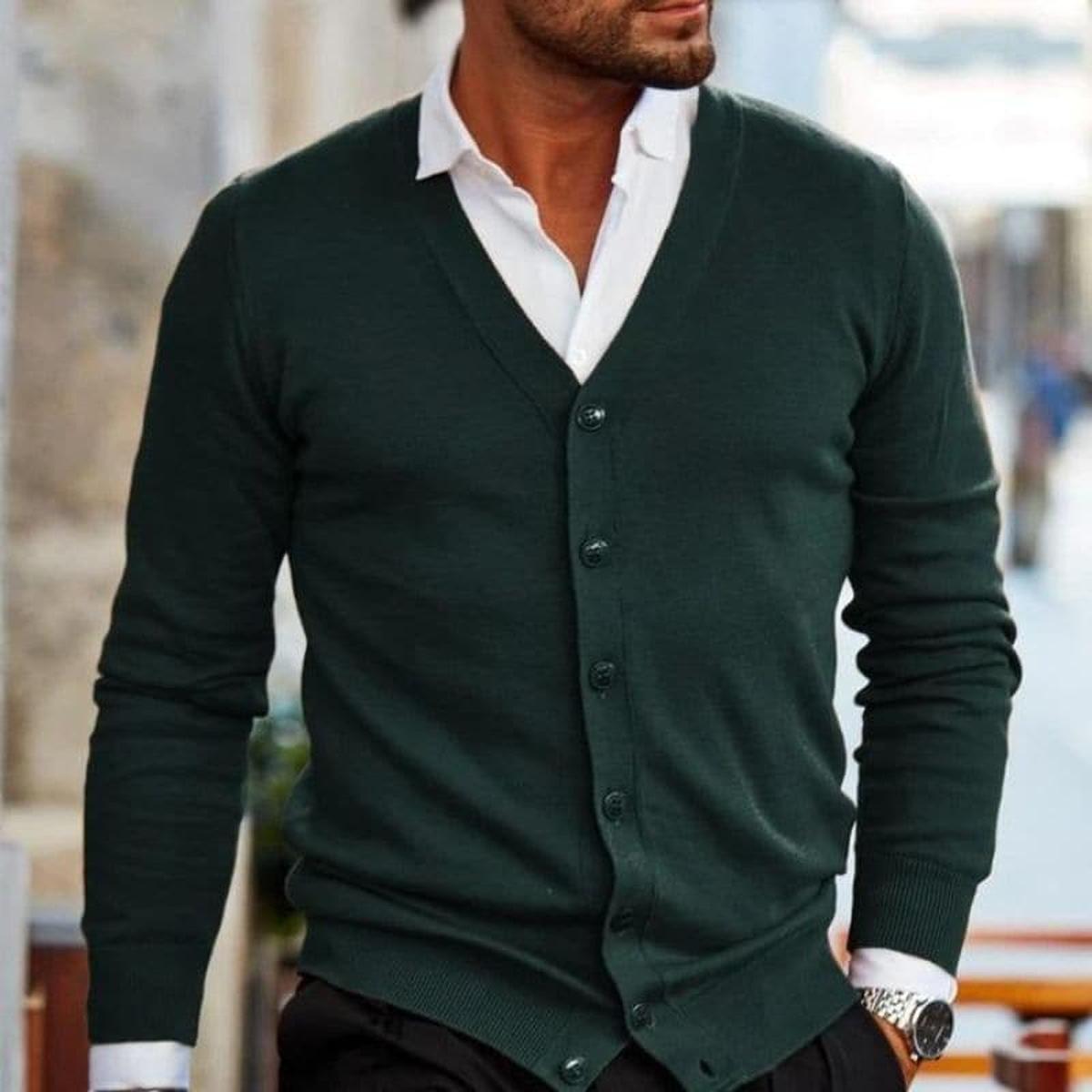 Men's Slim Fit Cardigan with Buttons and V-neck
