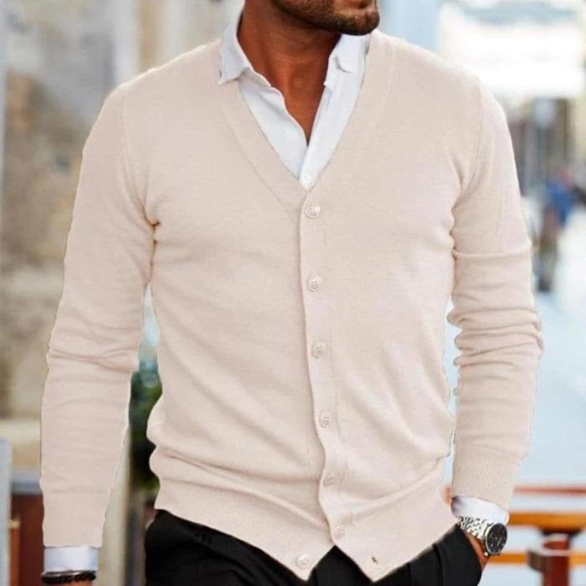 Men's Slim Fit Cardigan with Buttons and V-neck