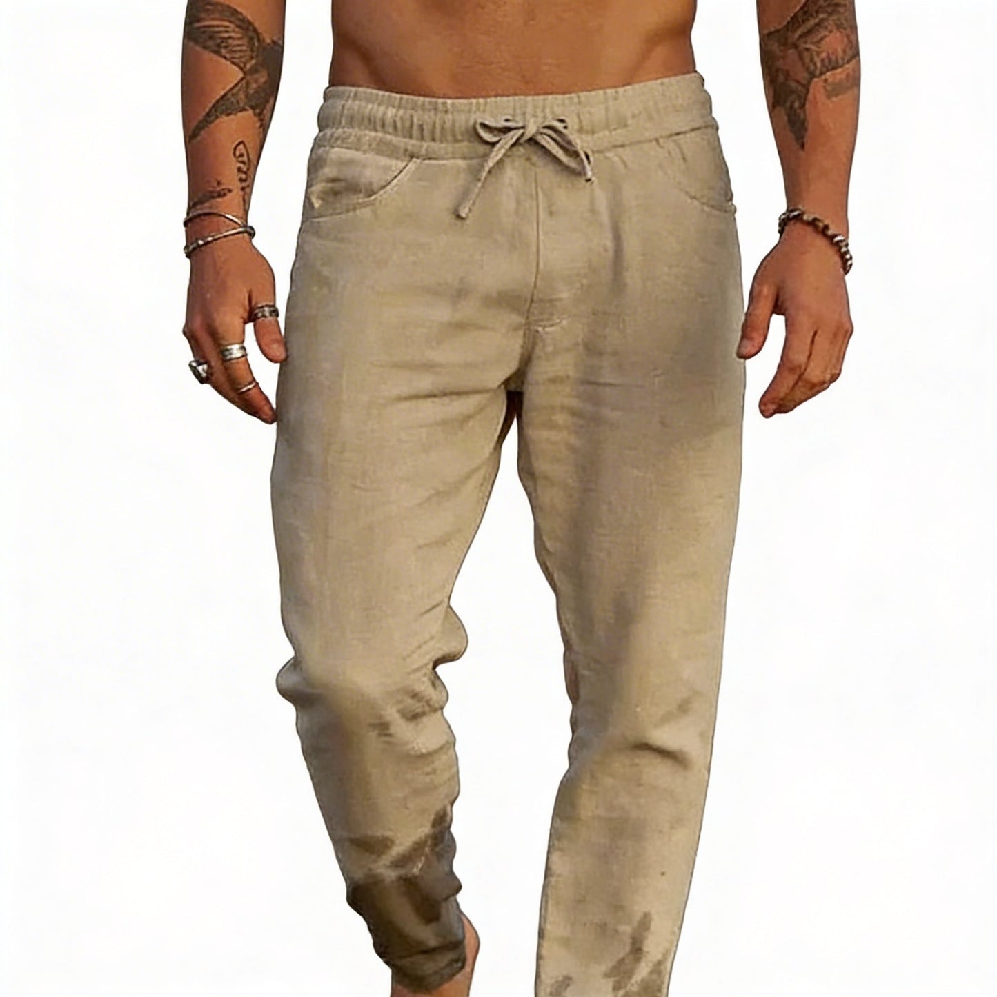 Men's Casual Trousers with Elastic Waist and Drawstring