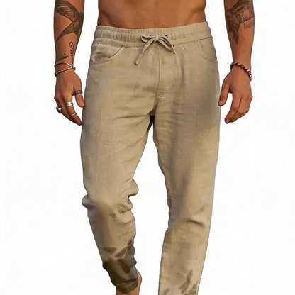 Men's Casual Trousers with Elastic Waist and Drawstring