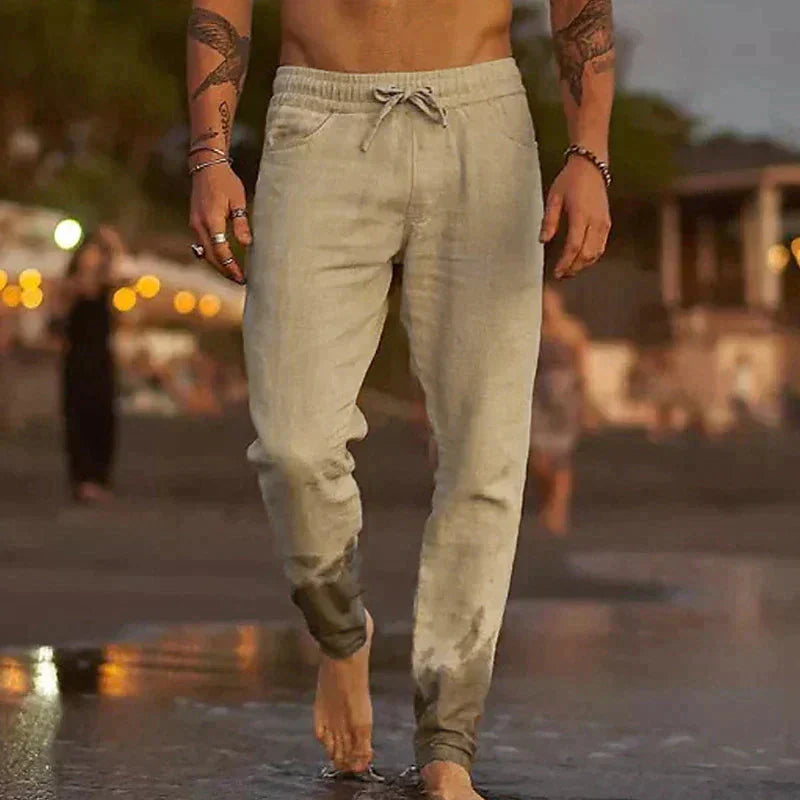 Men's Casual Trousers with Elastic Waist and Drawstring