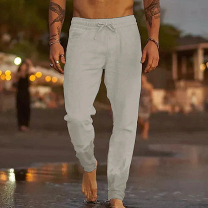 Men's Casual Trousers with Elastic Waist and Drawstring