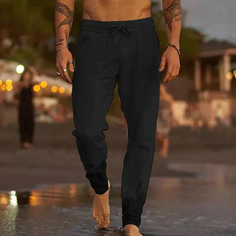 Men's Casual Trousers with Elastic Waist and Drawstring