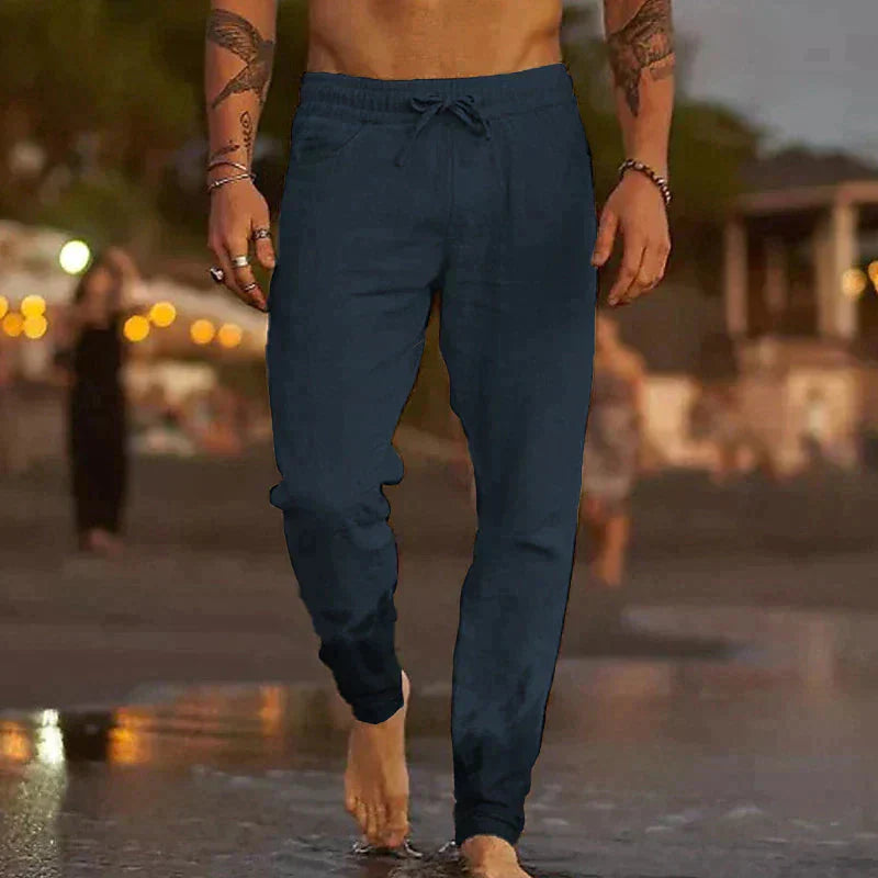 Men's Casual Trousers with Elastic Waist and Drawstring