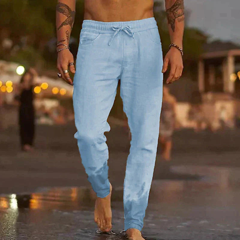Men's Casual Trousers with Elastic Waist and Drawstring