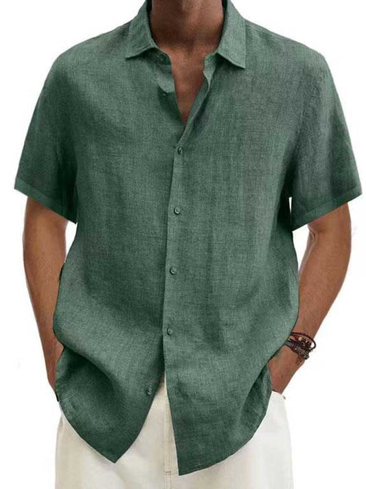 Men's Classic Summer Shirt with Short Sleeves and Turned-Down Collar