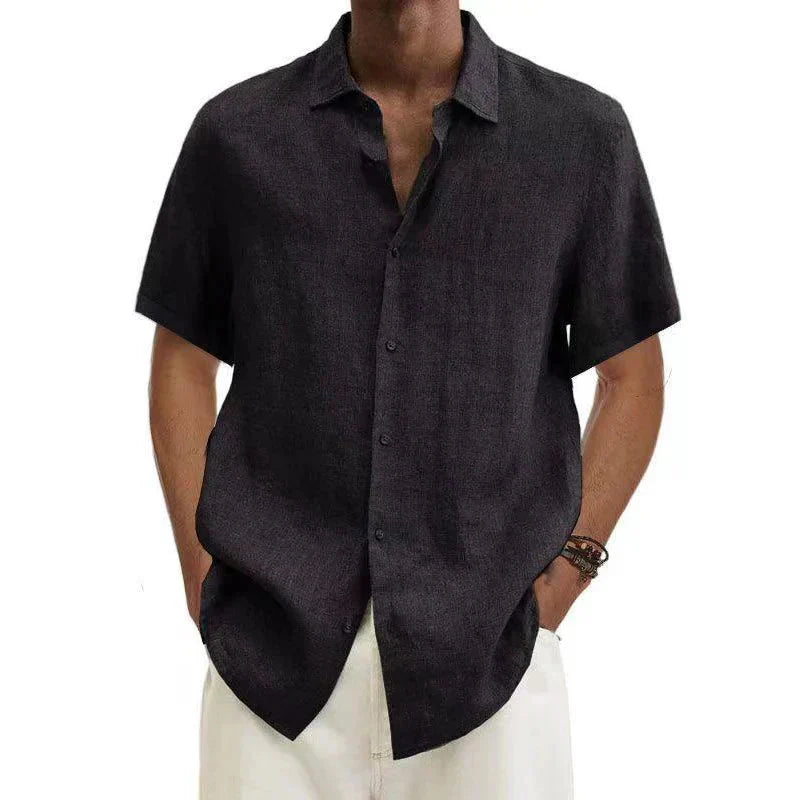Men's Classic Summer Shirt with Short Sleeves and Turned-Down Collar