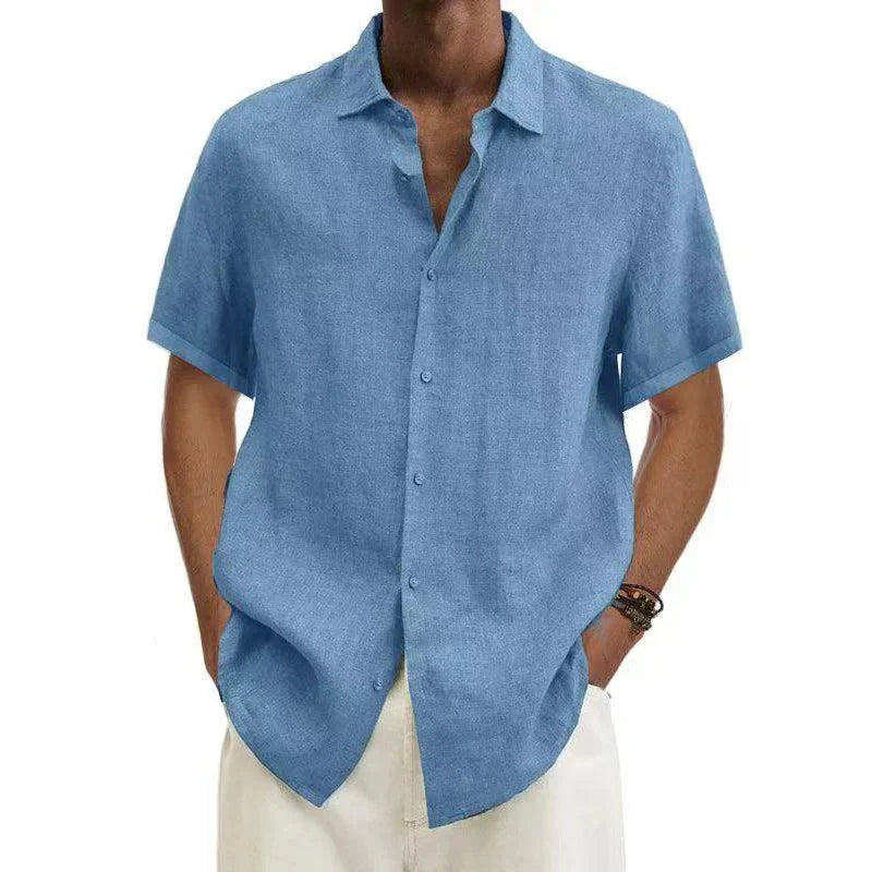 Men's Classic Summer Shirt with Short Sleeves and Turned-Down Collar