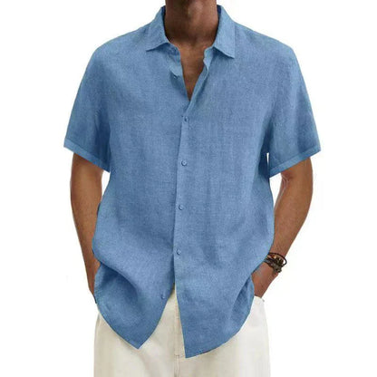 Men's Classic Summer Shirt with Short Sleeves and Turned-Down Collar