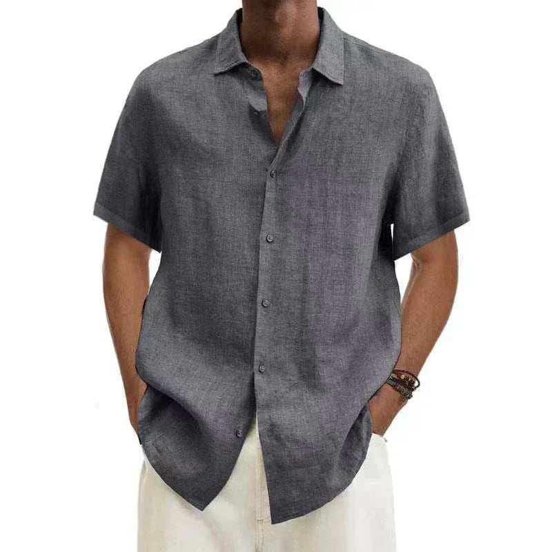 Men's Classic Summer Shirt with Short Sleeves and Turned-Down Collar