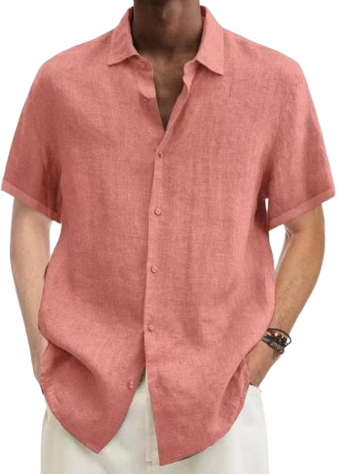 Men's Classic Summer Shirt with Short Sleeves and Turned-Down Collar
