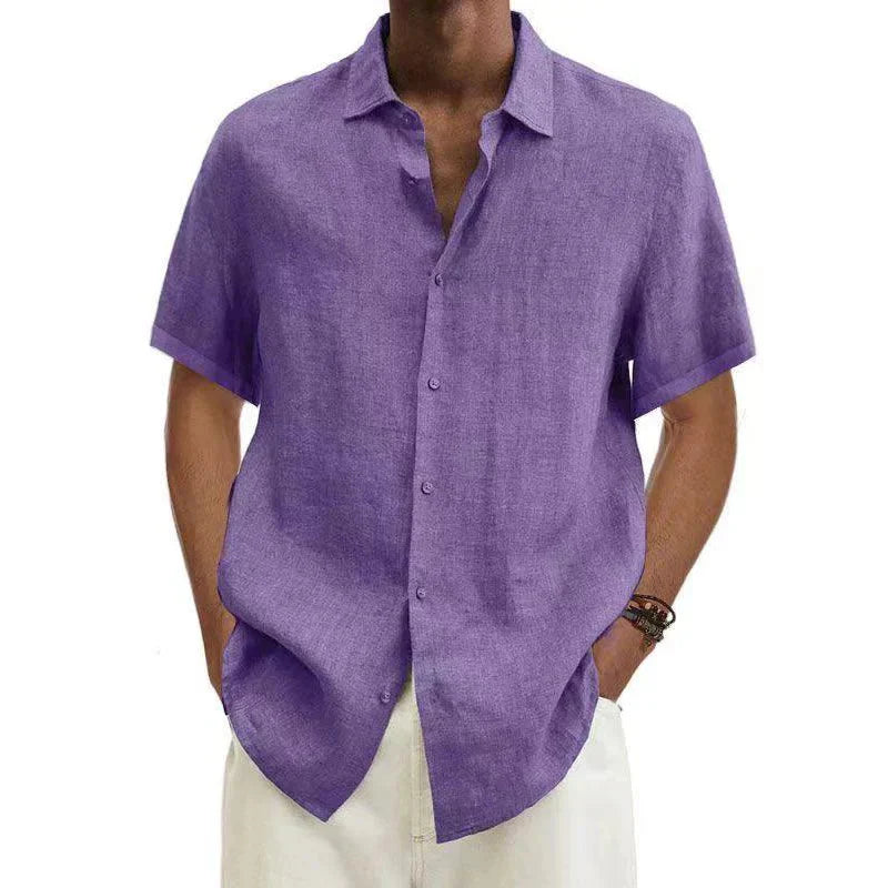 Men's Classic Summer Shirt with Short Sleeves and Turned-Down Collar
