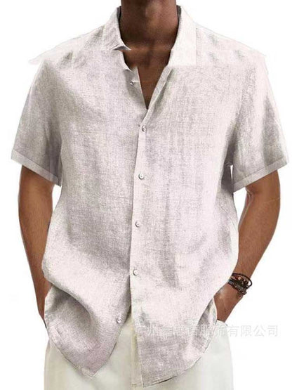 Men's Classic Summer Shirt with Short Sleeves and Turned-Down Collar