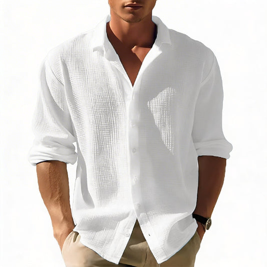 Men's Shirt with Button Closure and Lapel Collar in Long Sleeves