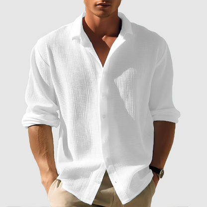 Men's Shirt with Button Closure and Lapel Collar in Long Sleeves