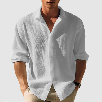 Men's Shirt with Button Closure and Lapel Collar in Long Sleeves