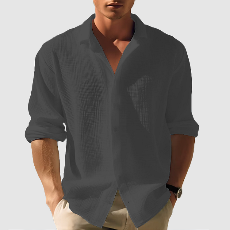 Men's Shirt with Button Closure and Lapel Collar in Long Sleeves