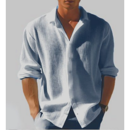 Men's Shirt with Button Closure and Lapel Collar in Long Sleeves
