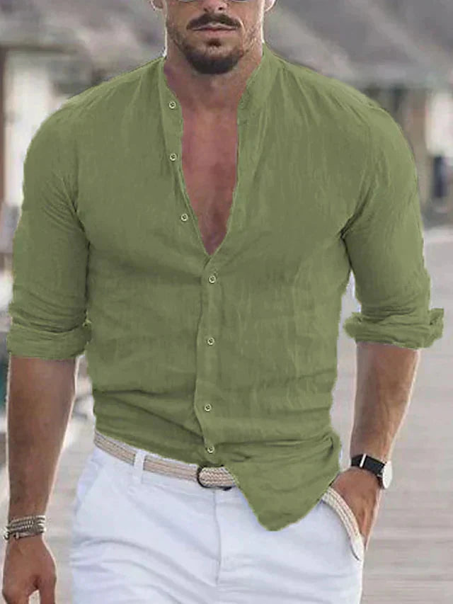 Men's Shirt with Stand-Up Collar and Button Closure - Modern Design