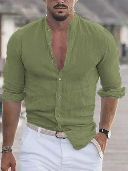 Men's Shirt with Stand-Up Collar and Button Closure - Modern Design
