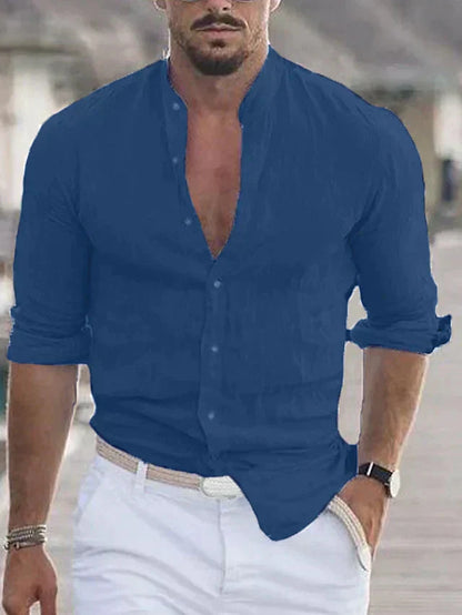 Men's Shirt with Stand-Up Collar and Button Closure - Modern Design
