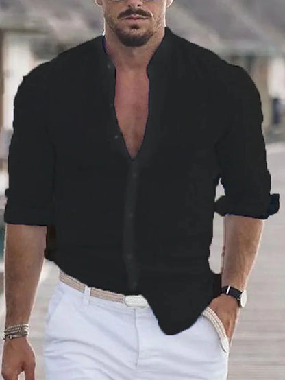 Men's Shirt with Stand-Up Collar and Button Closure - Modern Design