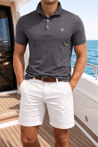 Men's Short Sleeve Polo with Contrast Collar and Emblem
