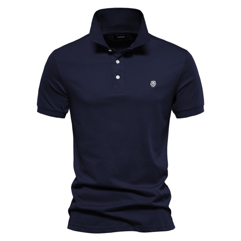 Men's Short Sleeve Polo with Contrast Collar and Emblem